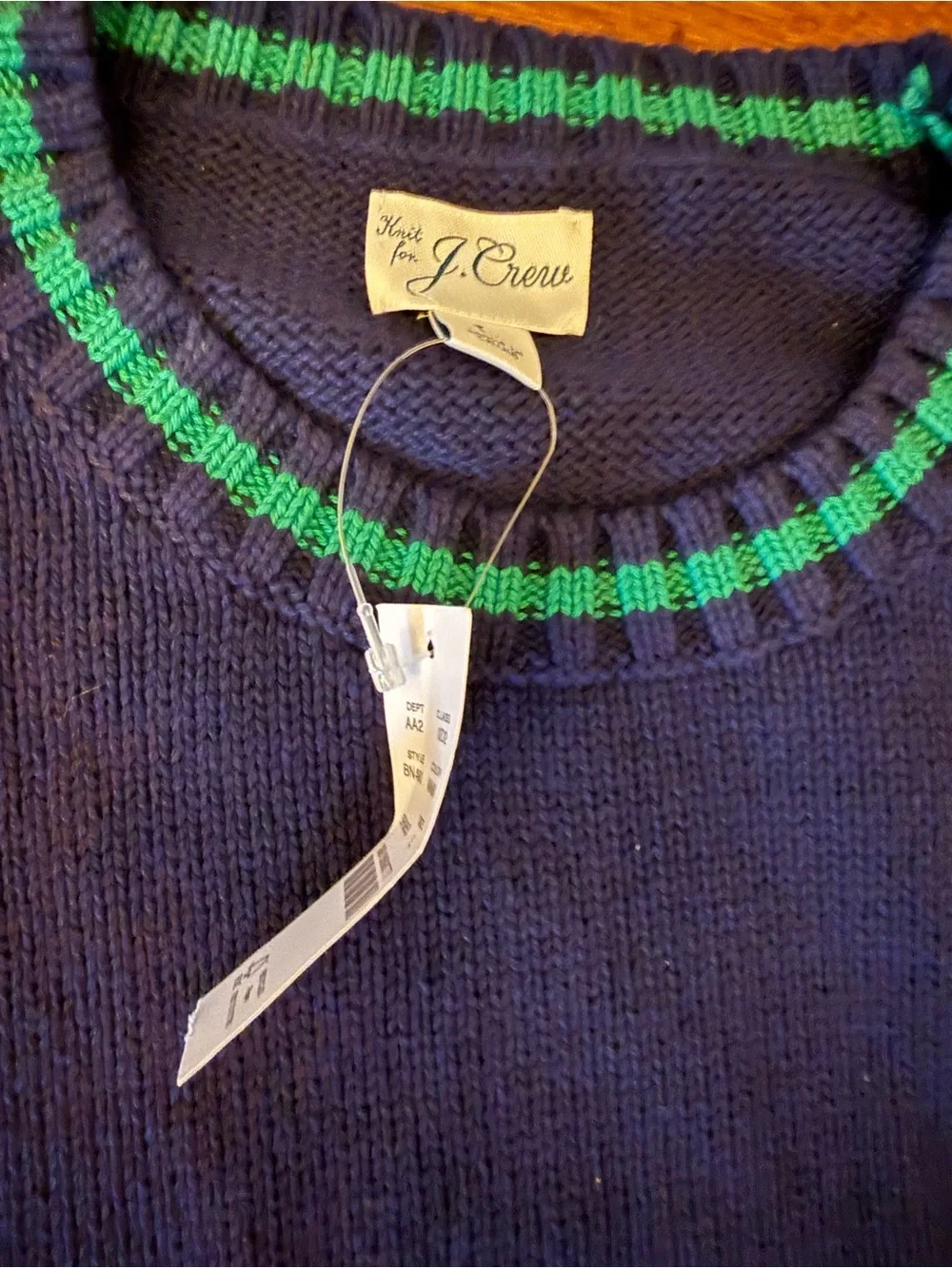 J. Crew Navy Crewneck Sweater with Green Trim